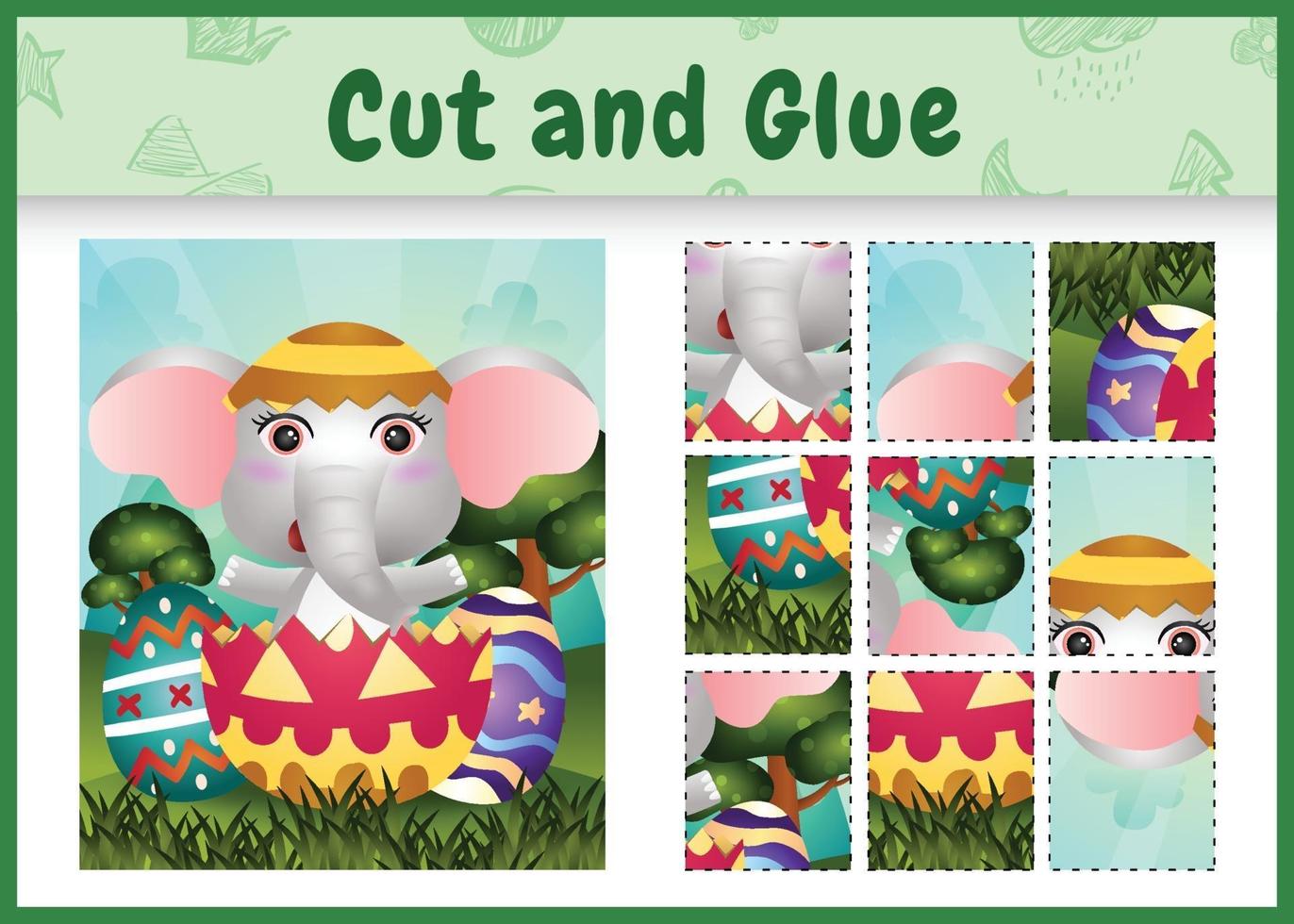 Children board game cut and glue themed easter with a cute elephant in the egg vector