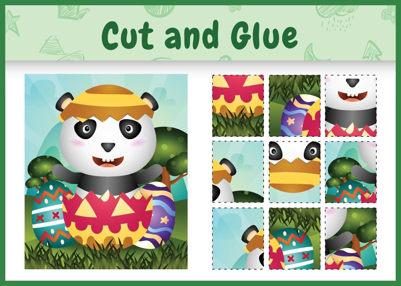 Children board game cut and glue themed easter with a cute panda in the egg vector