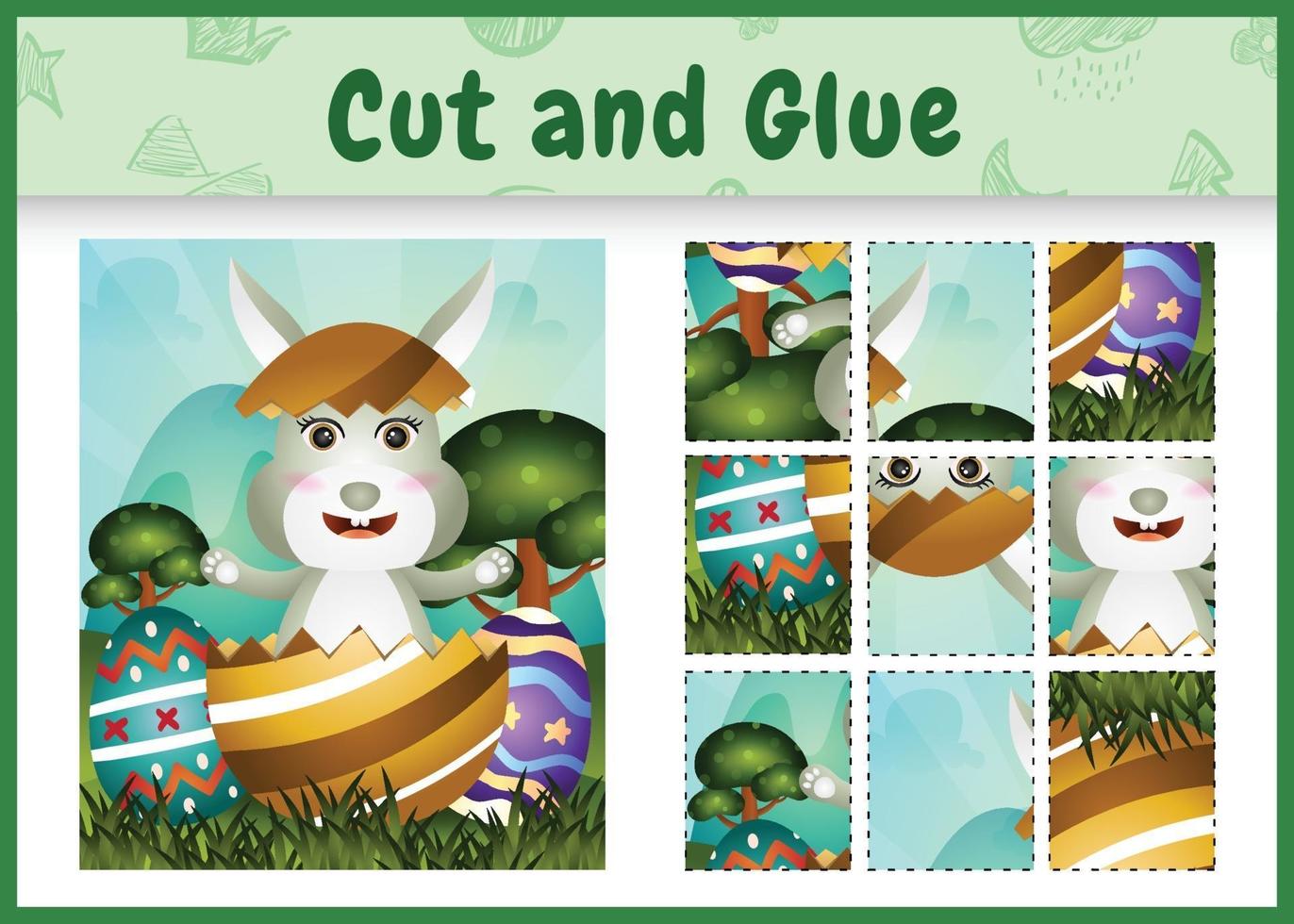 Children board game cut and glue themed easter with a cute rabbit in the egg vector