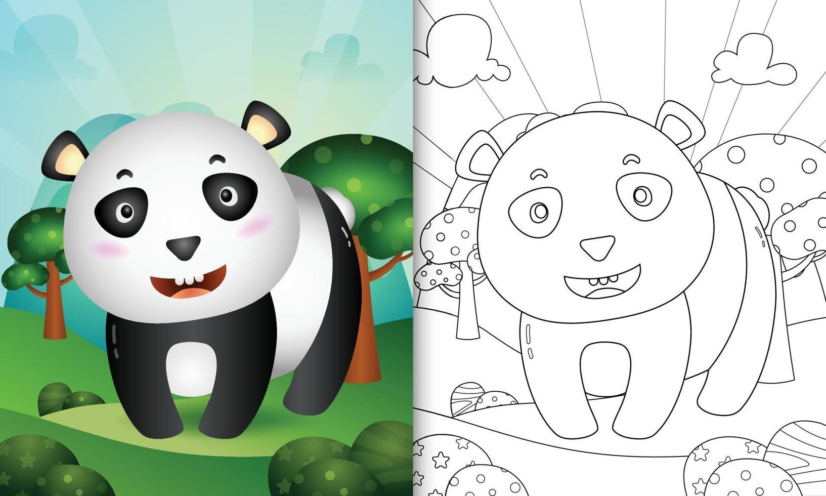 libro para colorear para niños con una linda ilustración de personaje de oso panda vector