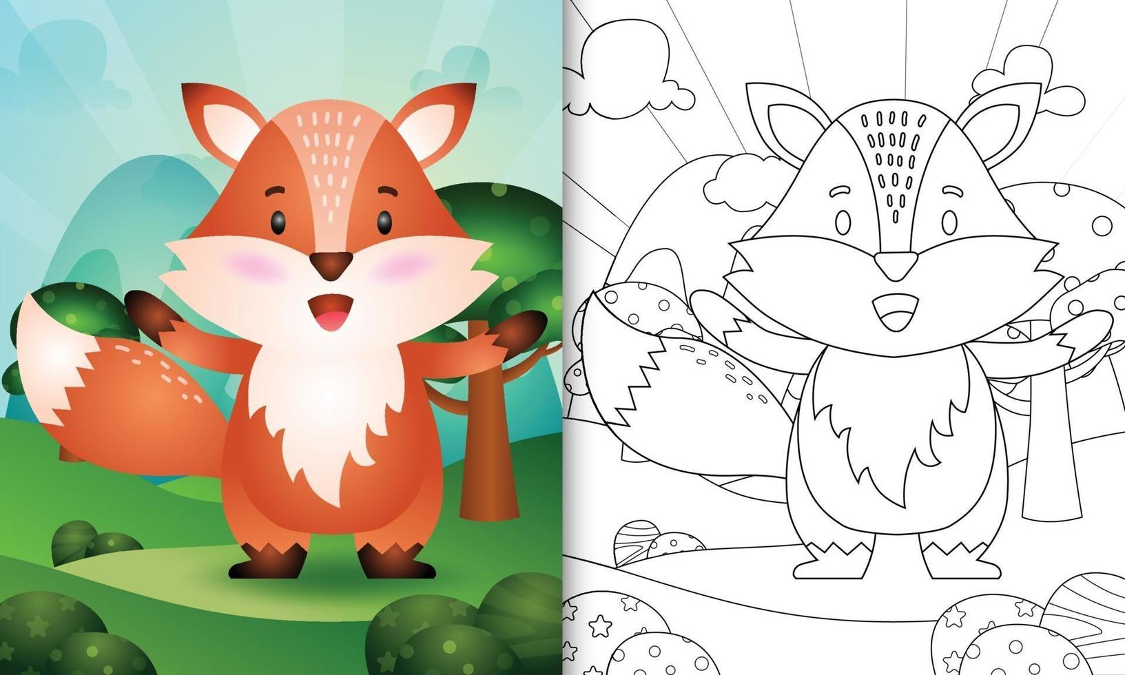 libro para colorear para niños con una linda ilustración de personaje de zorro vector