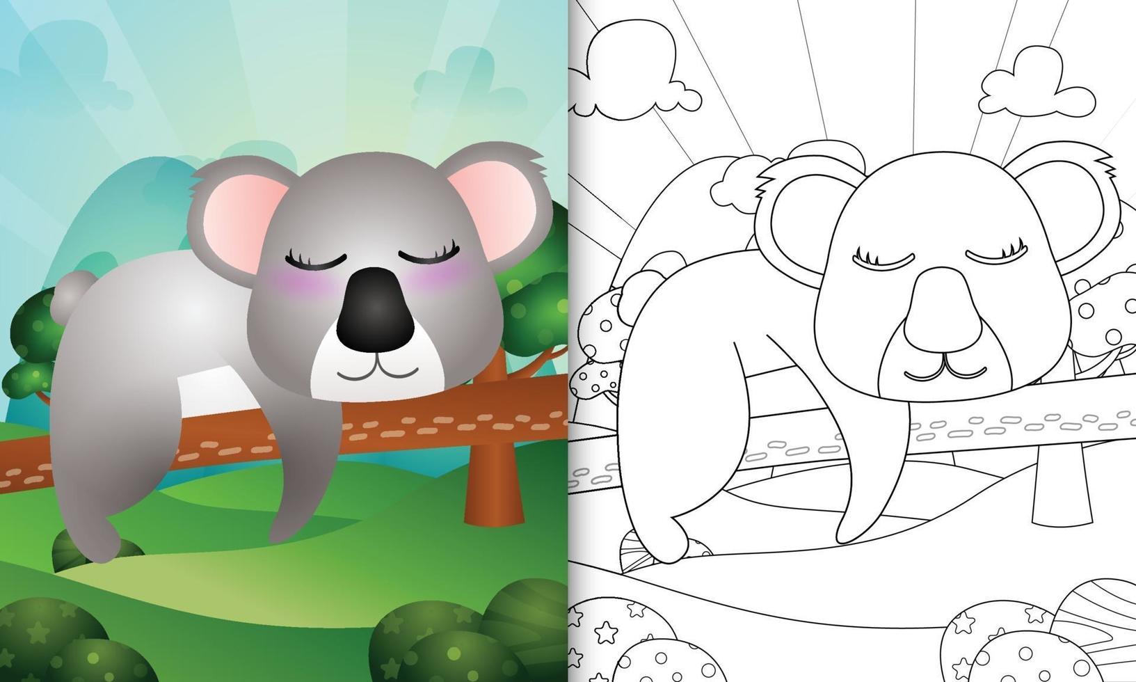 libro para colorear para niños con una linda ilustración de personaje de koala vector