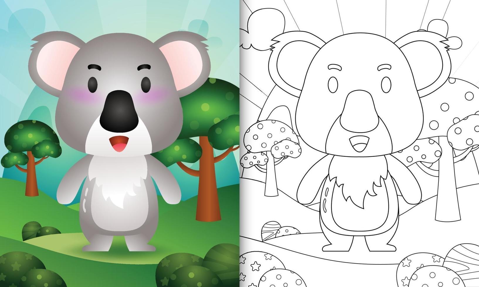 libro para colorear para niños con una linda ilustración de personaje de koala vector