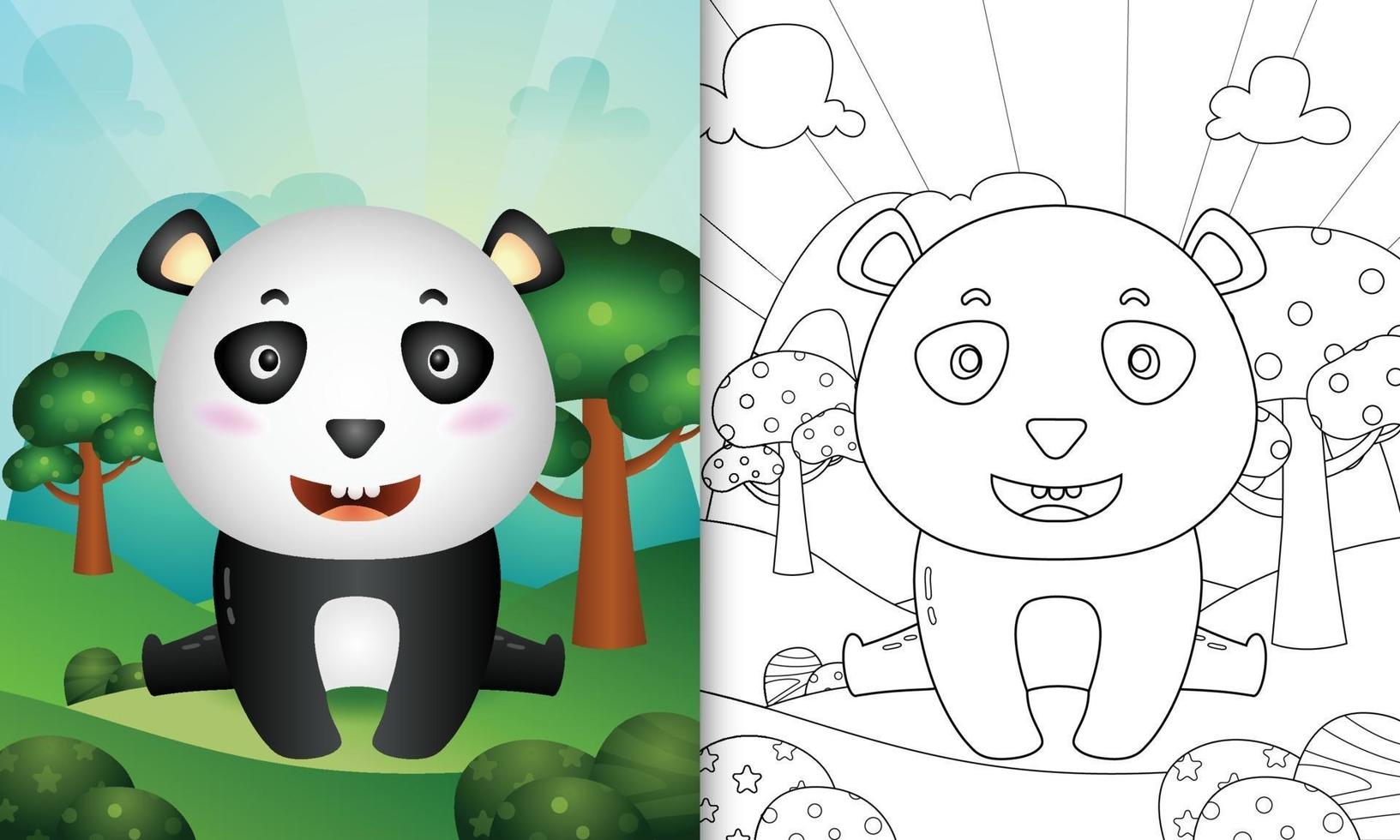 libro para colorear para niños con una linda ilustración de personaje de oso panda vector