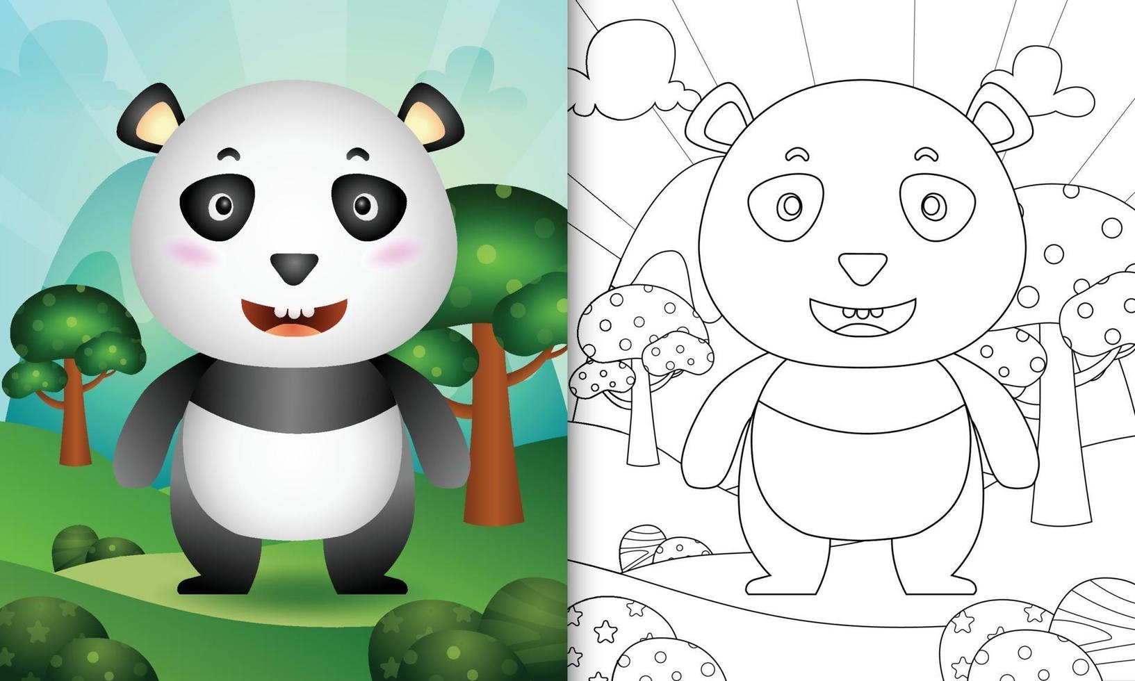 libro para colorear para niños con una linda ilustración de personaje de oso panda vector