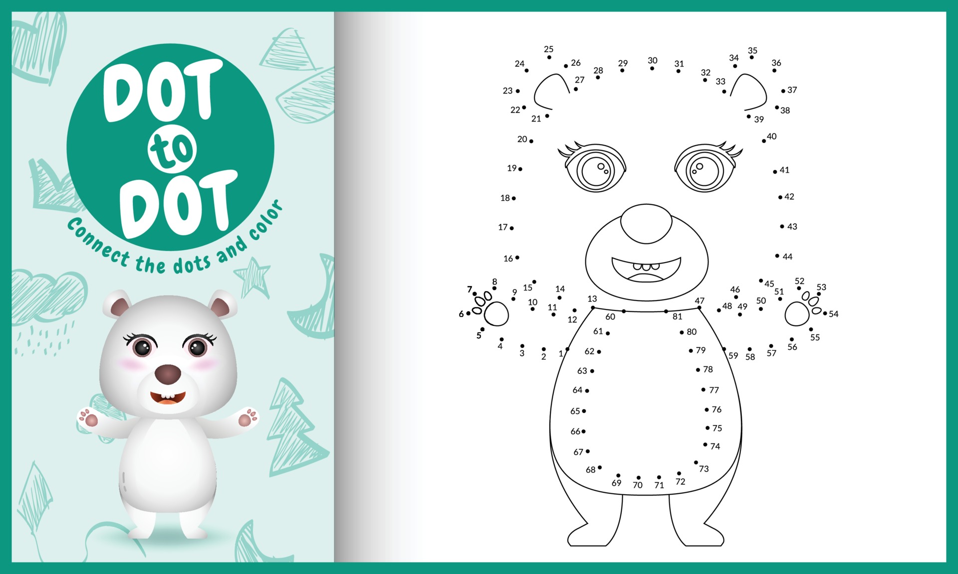 Connect the dots kids game and coloring page with a cute ...