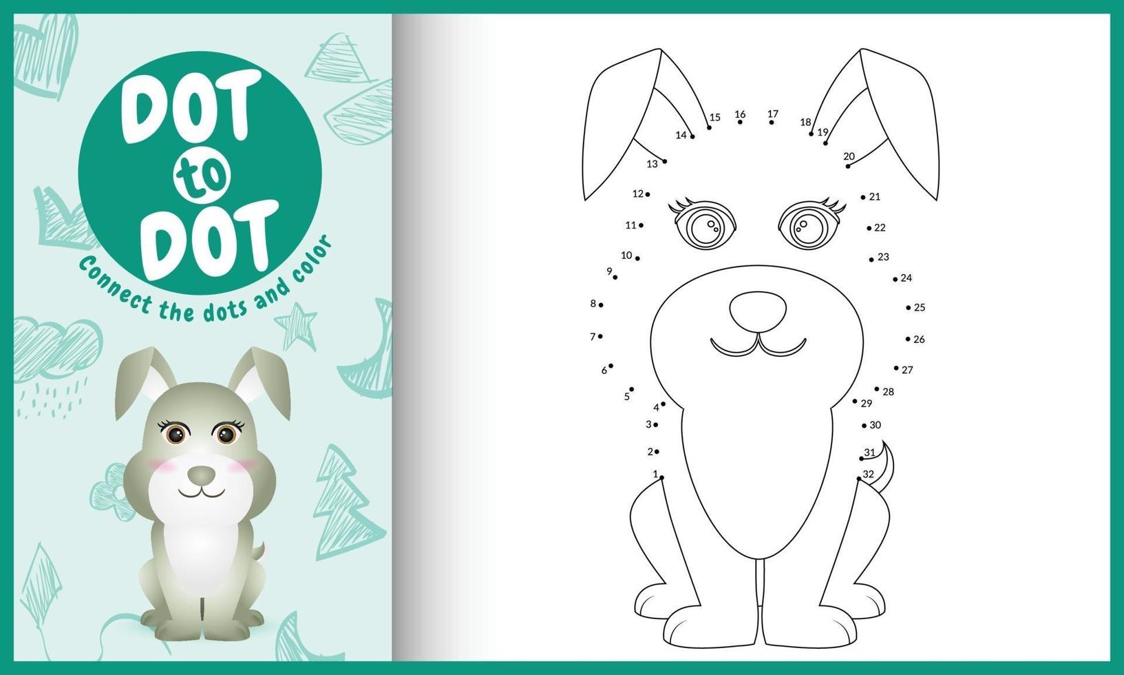 Connect the dots kids game and coloring page with a cute rabbit character illustration vector