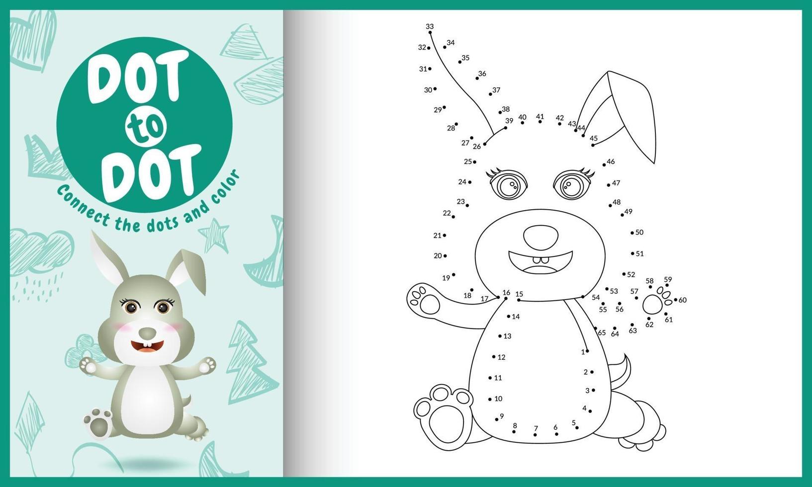 Connect the dots kids game and coloring page with a cute rabbit character illustration vector