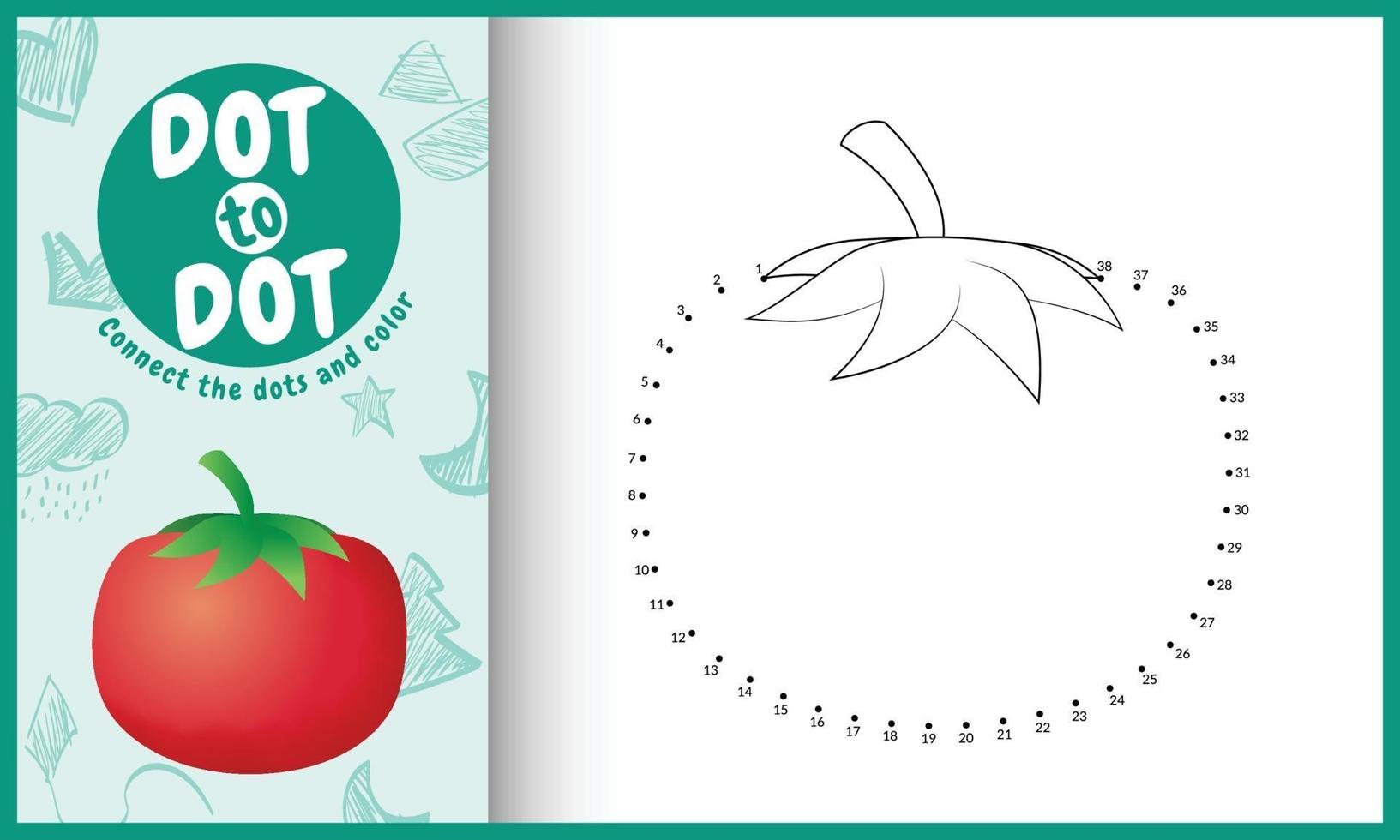 Connect the dots kids game and coloring page with a tomato illustration vector