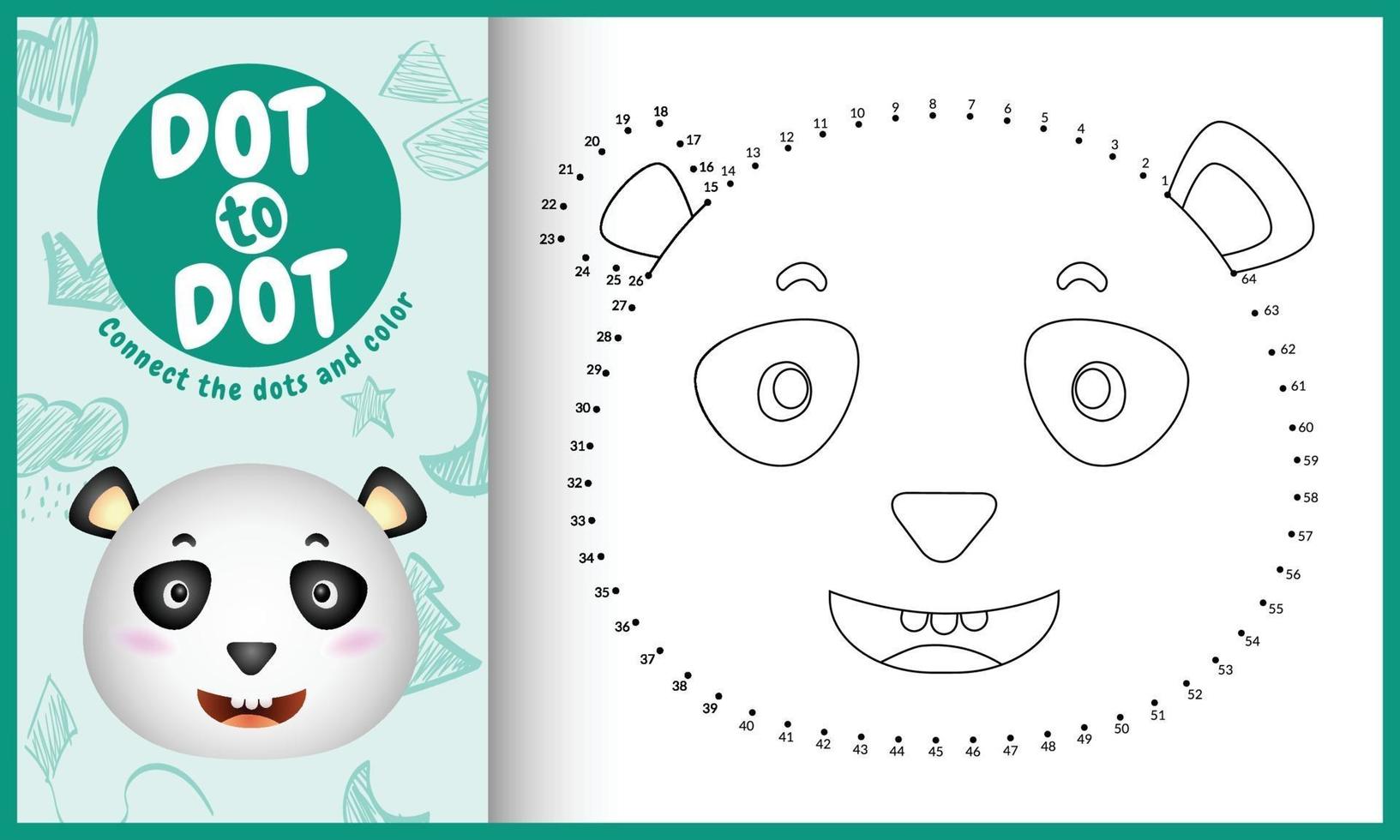 Connect the dots kids game and coloring page with a cute face panda character illustration vector
