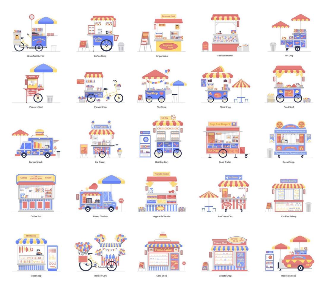Street Food Carts and Stalls vector