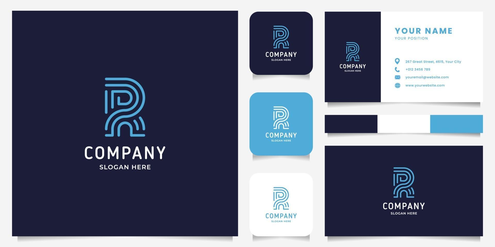 Simple and Minimalist Line Art Letter R Logo with Business Card Template vector