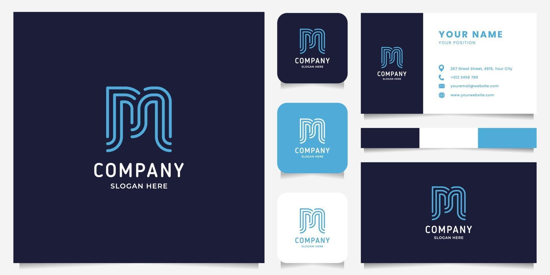 Simple and Minimalist Line Art Letter M Logo with Business Card Template vector