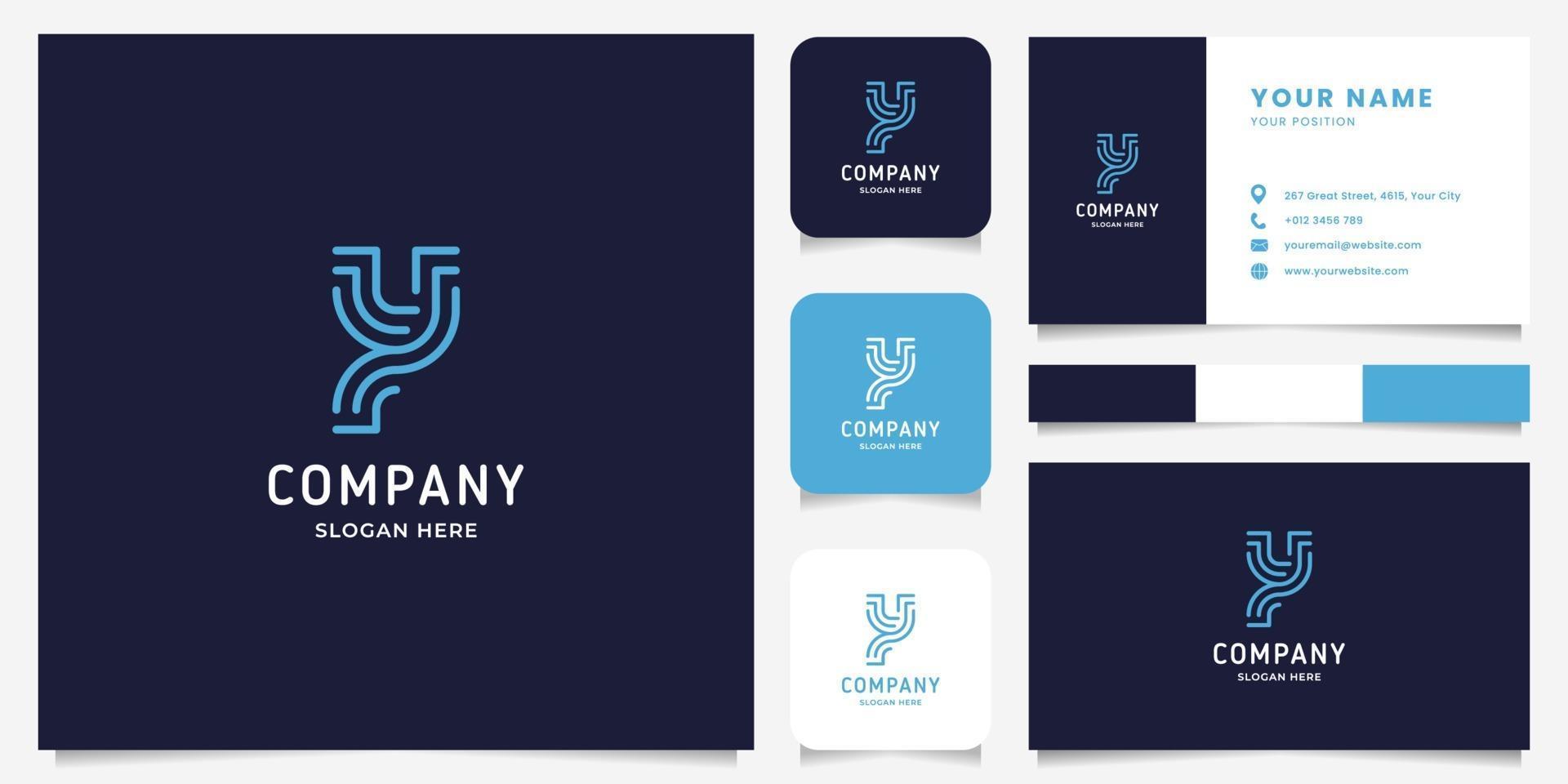 Simple and Minimalist Line Art Letter Y Logo with Business Card Template vector