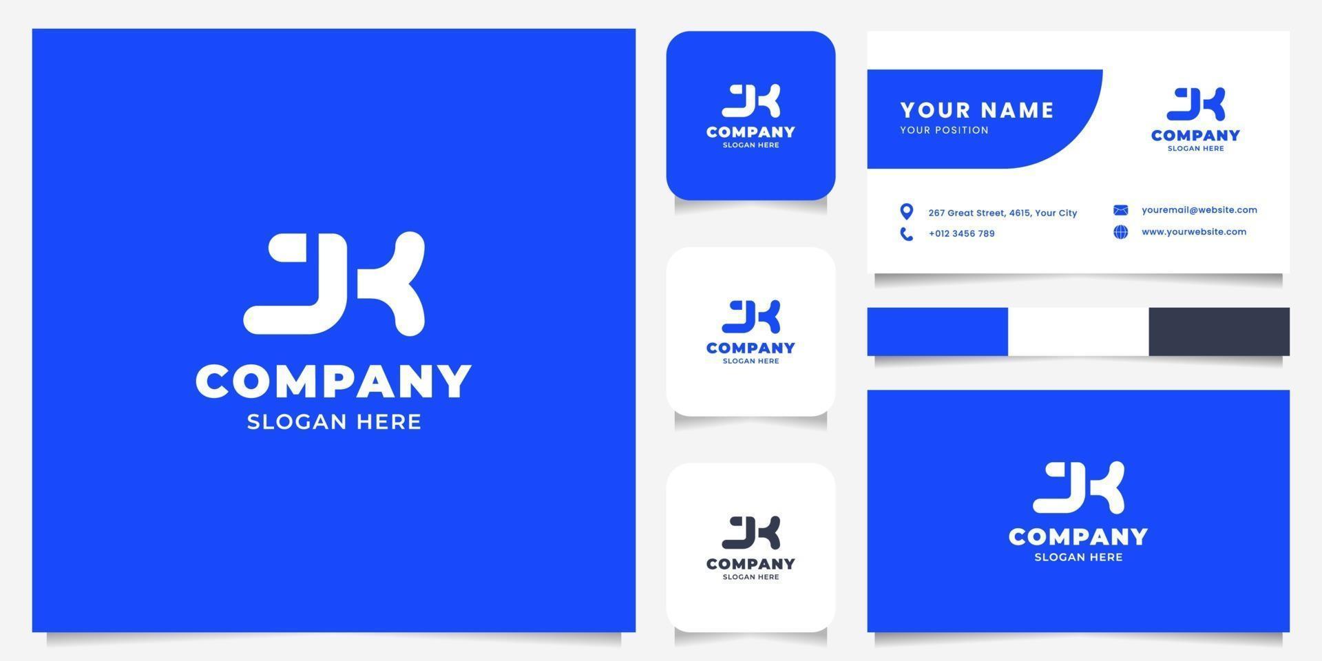 Simple and Minimalist Bold Line Letter JK Logo with Business Card Template vector