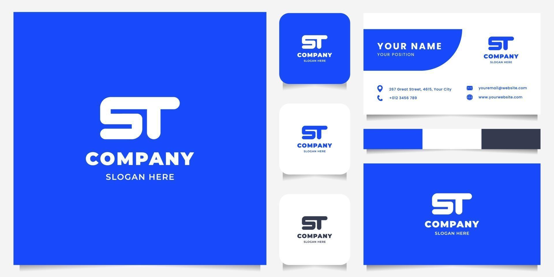 Simple and Minimalist Bold Line Letter ST Logo with Business Card Template vector