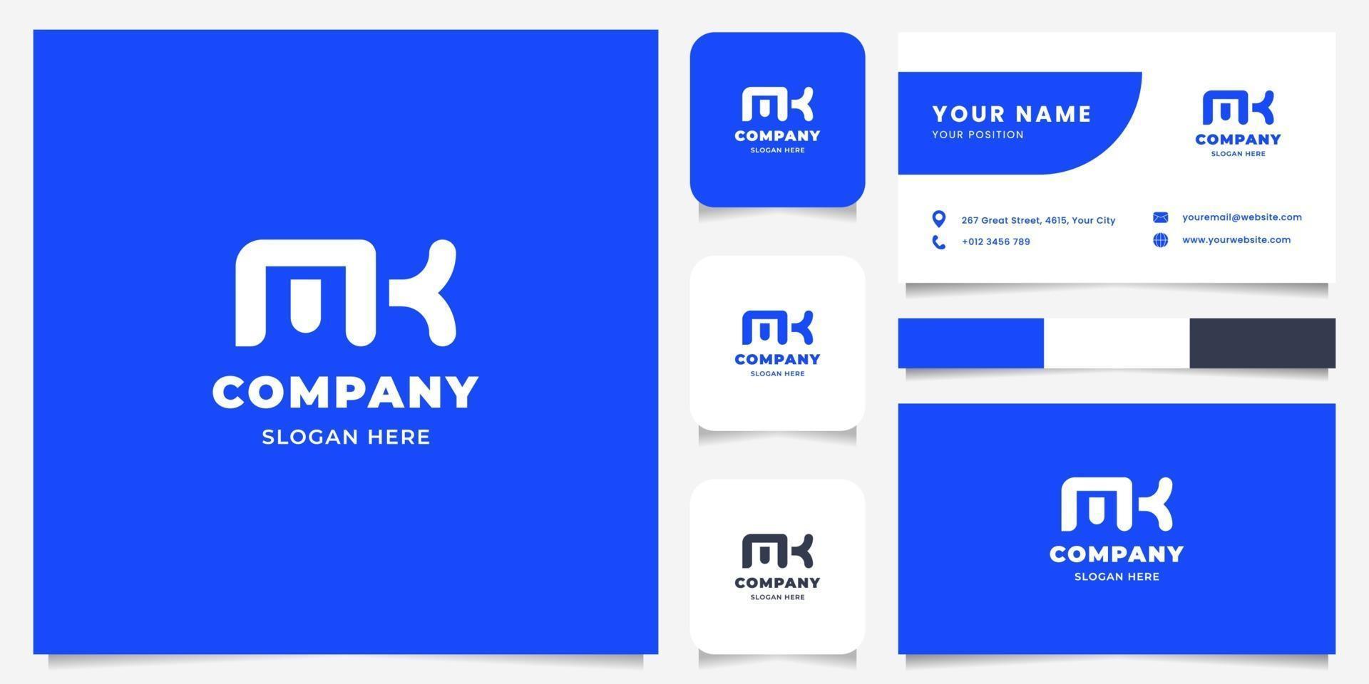 Simple and Minimalist Bold Line Letter MK Logo with Business Card Template vector