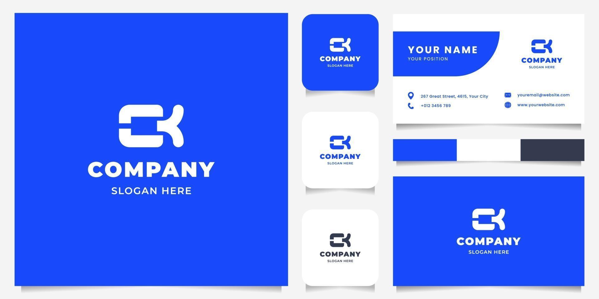 Logotipo de letra ck de línea negrita simple y minimalista con plantilla de tarjeta de visita vector
