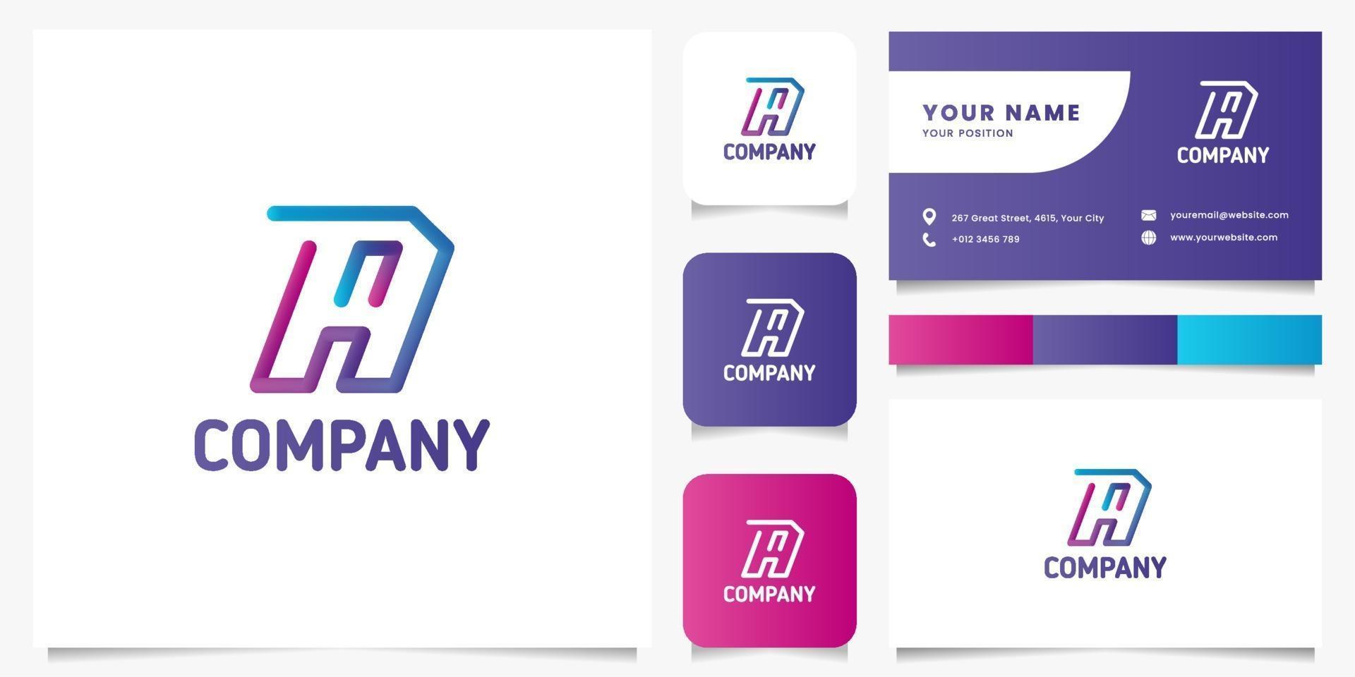 Colorful Gradient 3D Line Letter A Logo with Business Card Template vector