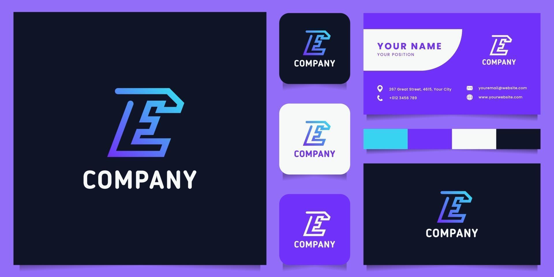 Colorful and Gradient Line Letter E Logo with Business Card Template vector