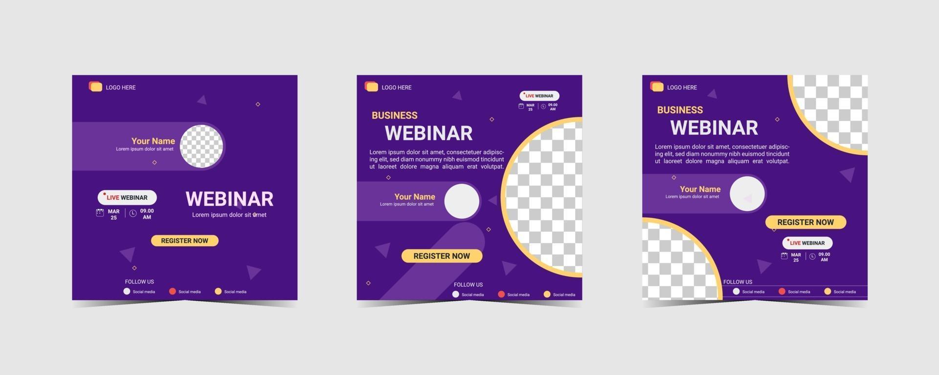 collection webinar social media post template. Banner promotion vector