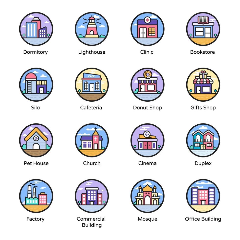 iconos de edificios modernos vector