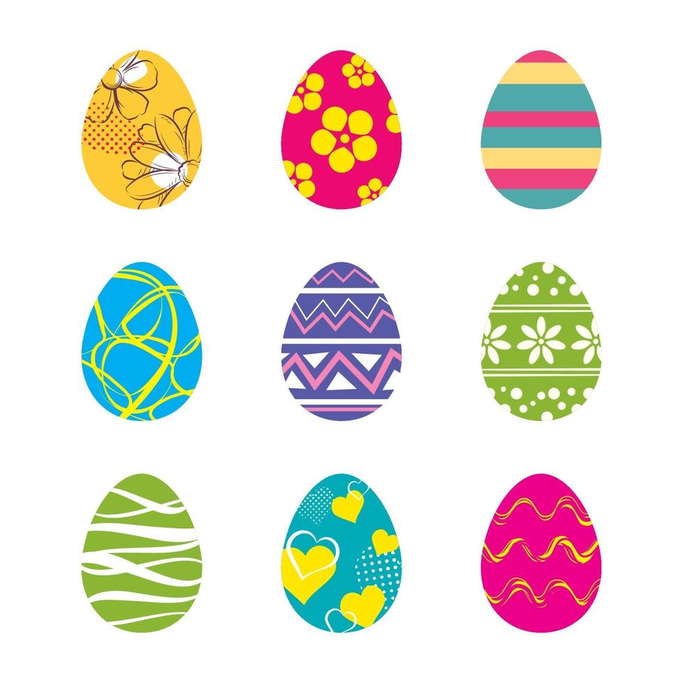 conjunto de huevos de pascua aislado en fondo blanco. vector nuevo diseño moderno con diferentes colores y patrones.