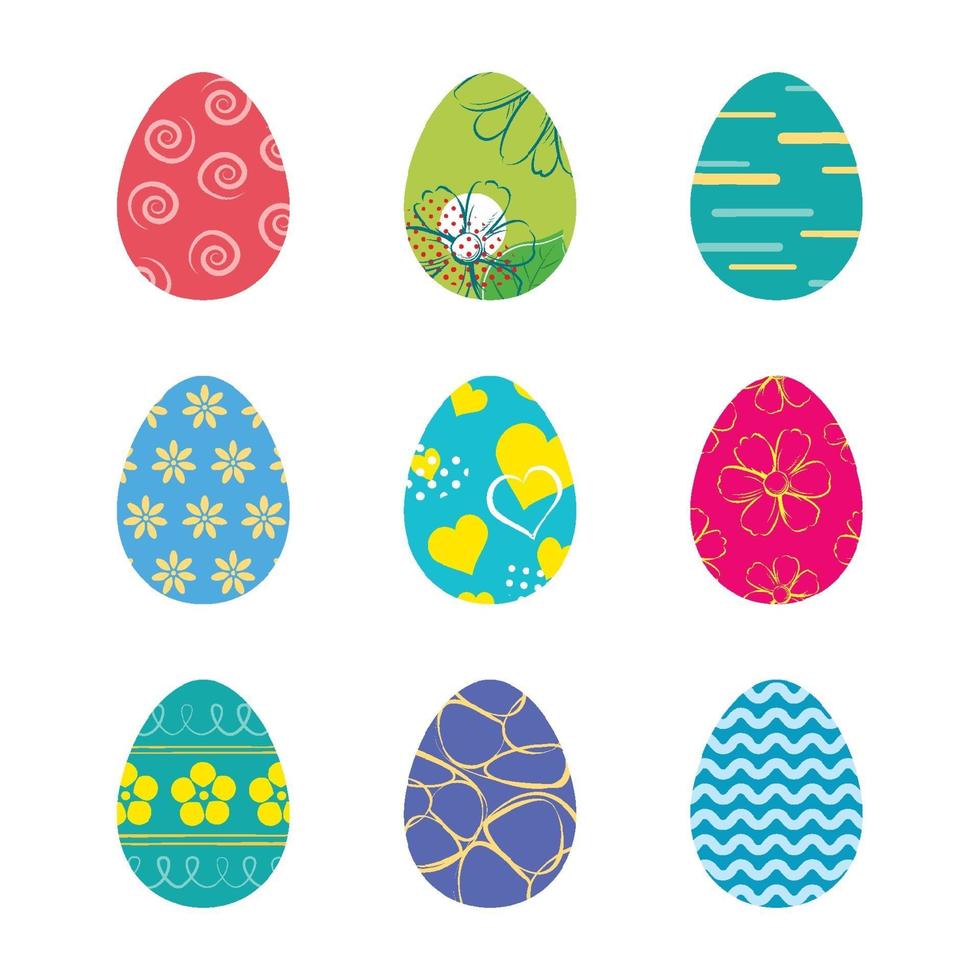 conjunto de huevos de pascua aislado en fondo blanco. vector nuevo diseño moderno con diferentes colores y patrones.