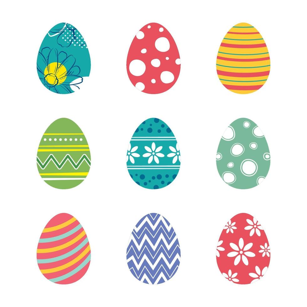 conjunto de huevos de pascua aislado en fondo blanco. vector nuevo diseño moderno con diferentes colores y patrones.