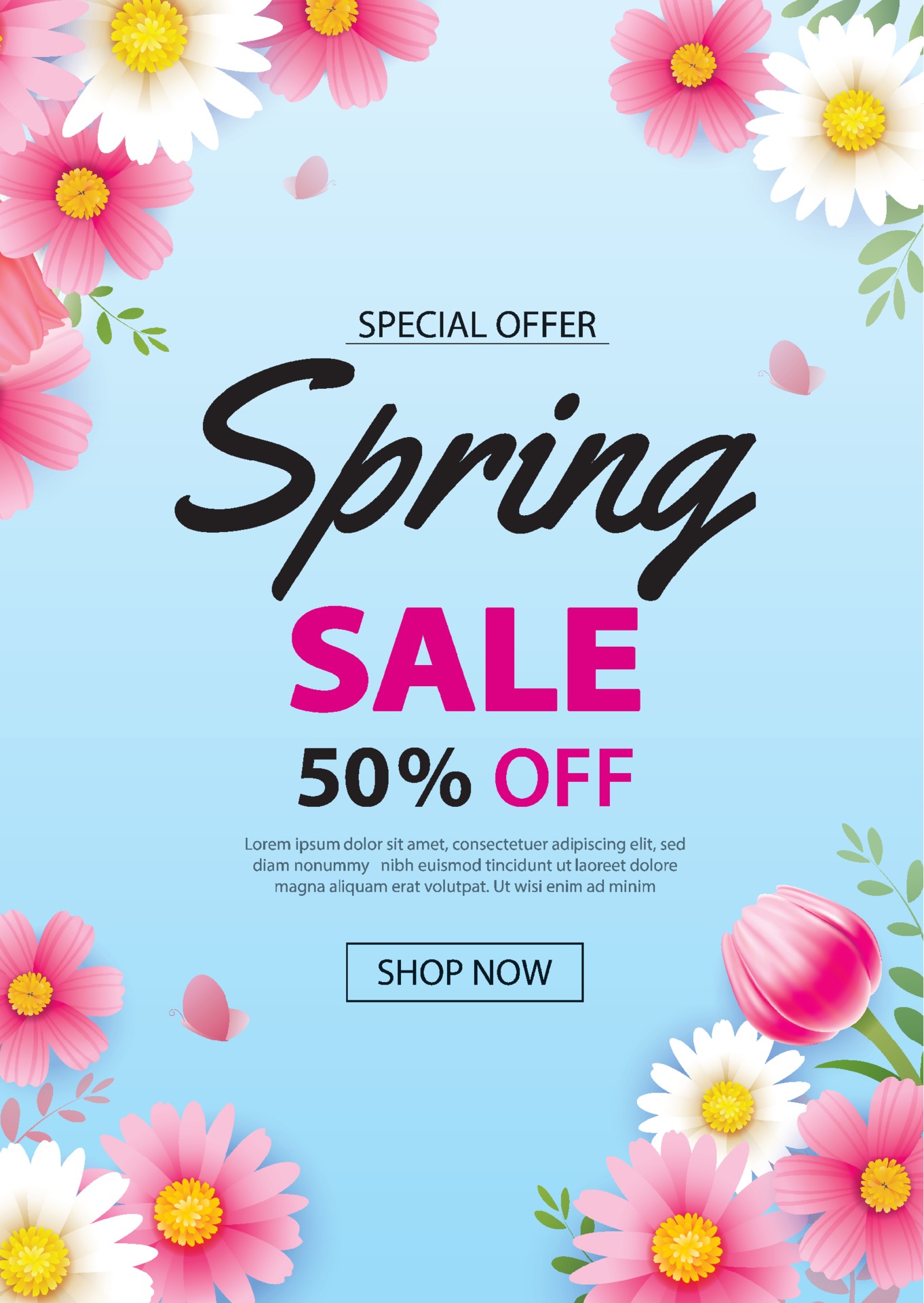 Spring sale poster banner with blooming flowers background With Plant Sale Flyer Template