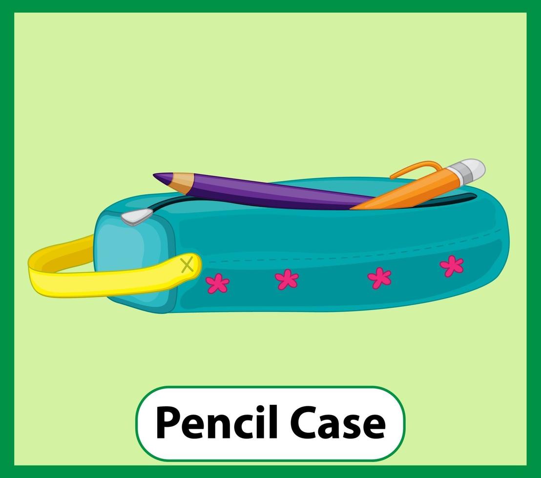 Educational English word card of pencil case vector