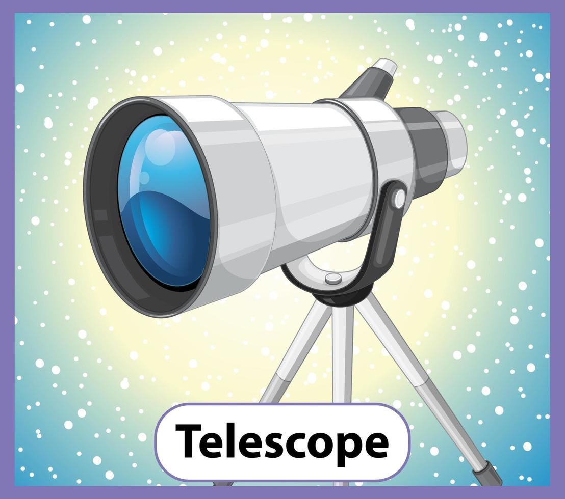 tarjeta de palabra inglesa educativa del telescopio vector