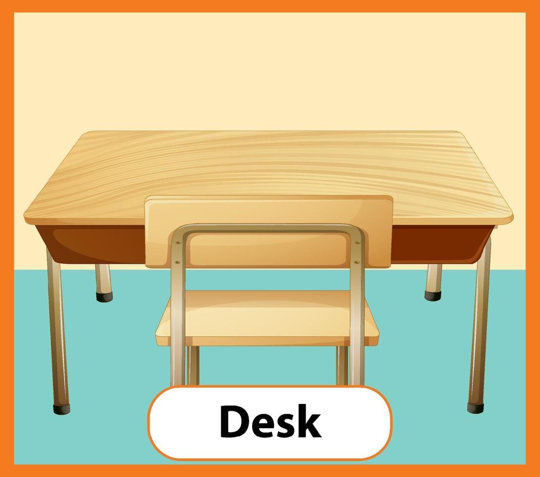 Educational English word card of Desk vector