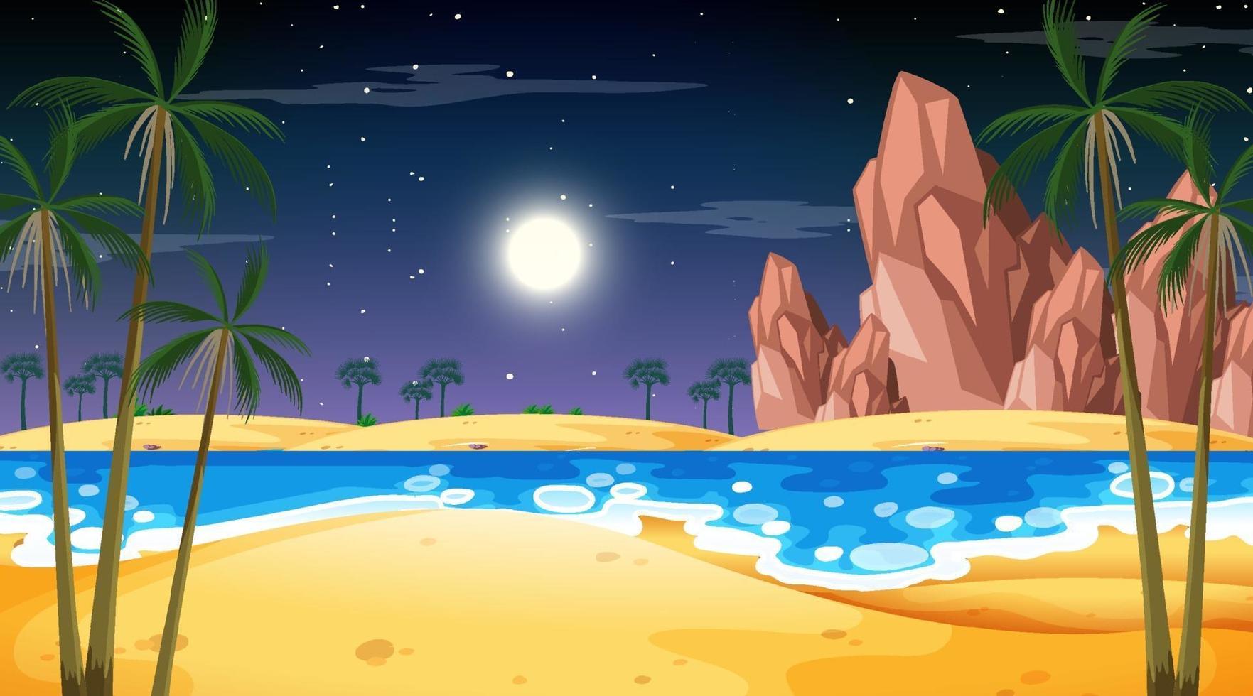 paisaje de playa tropical en la escena nocturna vector