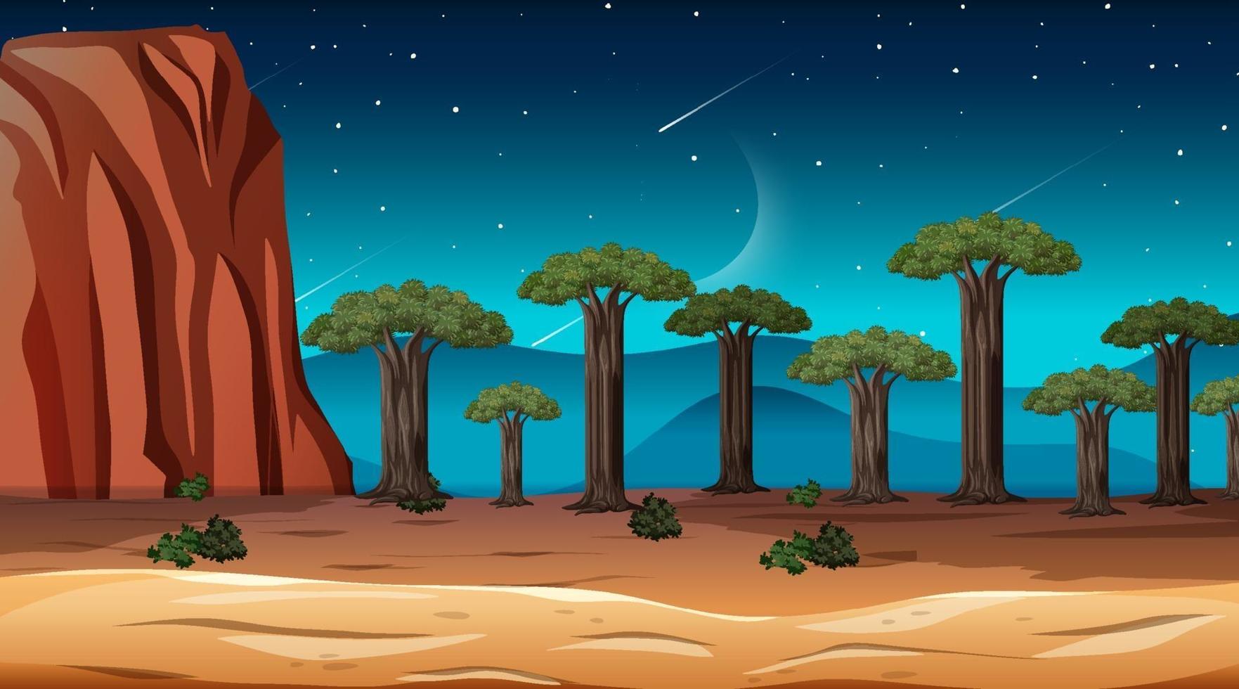 African Savanna forest landscape scene at night vector