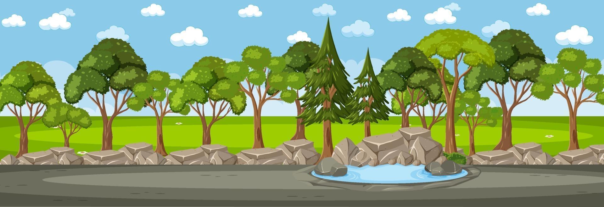 Forest horizontal scene at day time with many trees vector