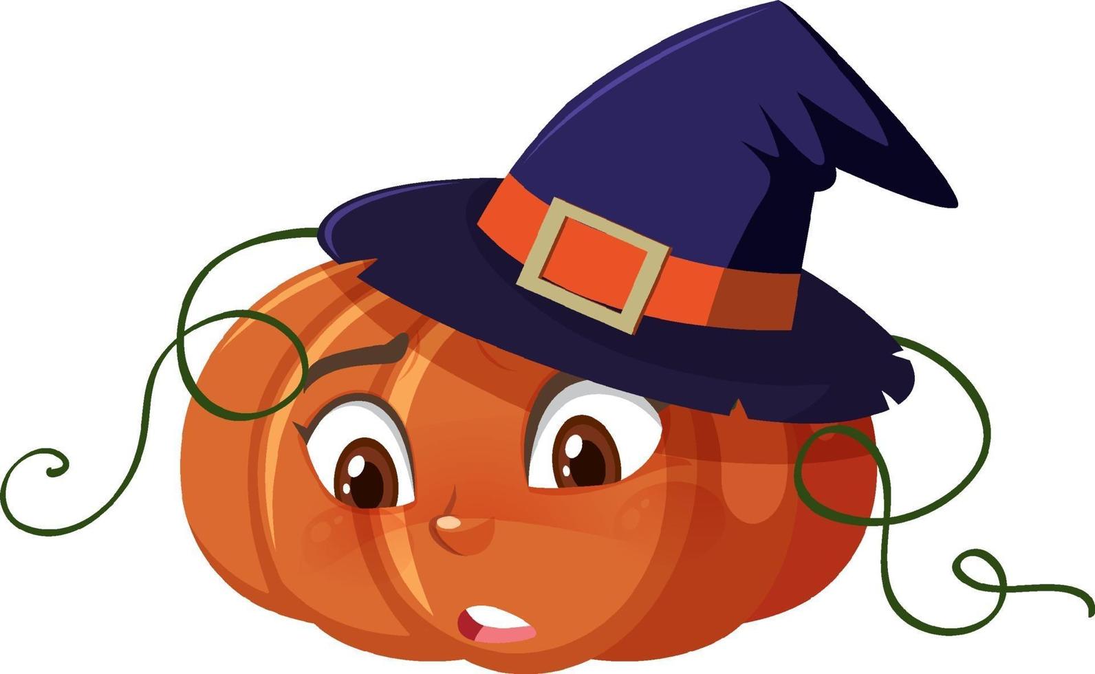 Cute pumpkin cartoon character with confused face expression on white background vector