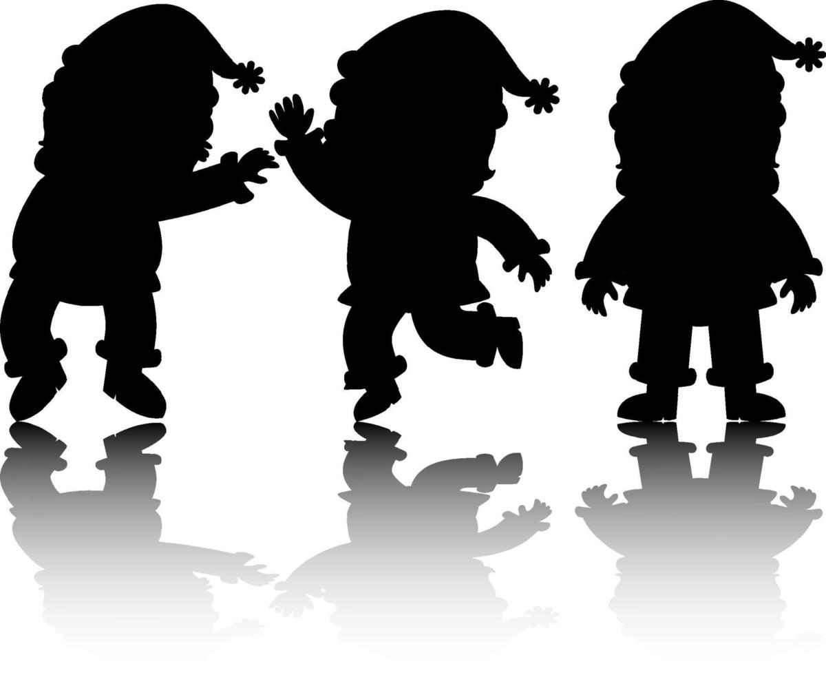 Set of Santa Claus cartoon character silhouette with reflex vector