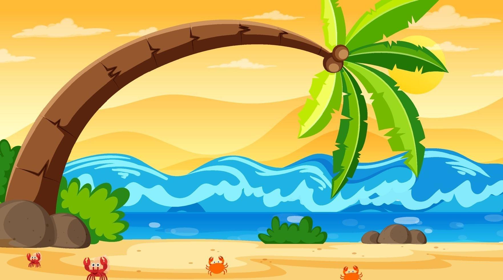 Tropical beach landscape scene with a big coconut tree vector