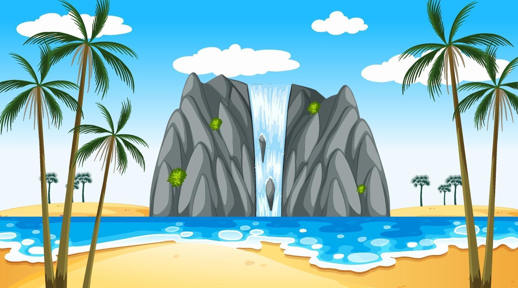 paisaje de playa tropical en la escena diurna con cascada vector