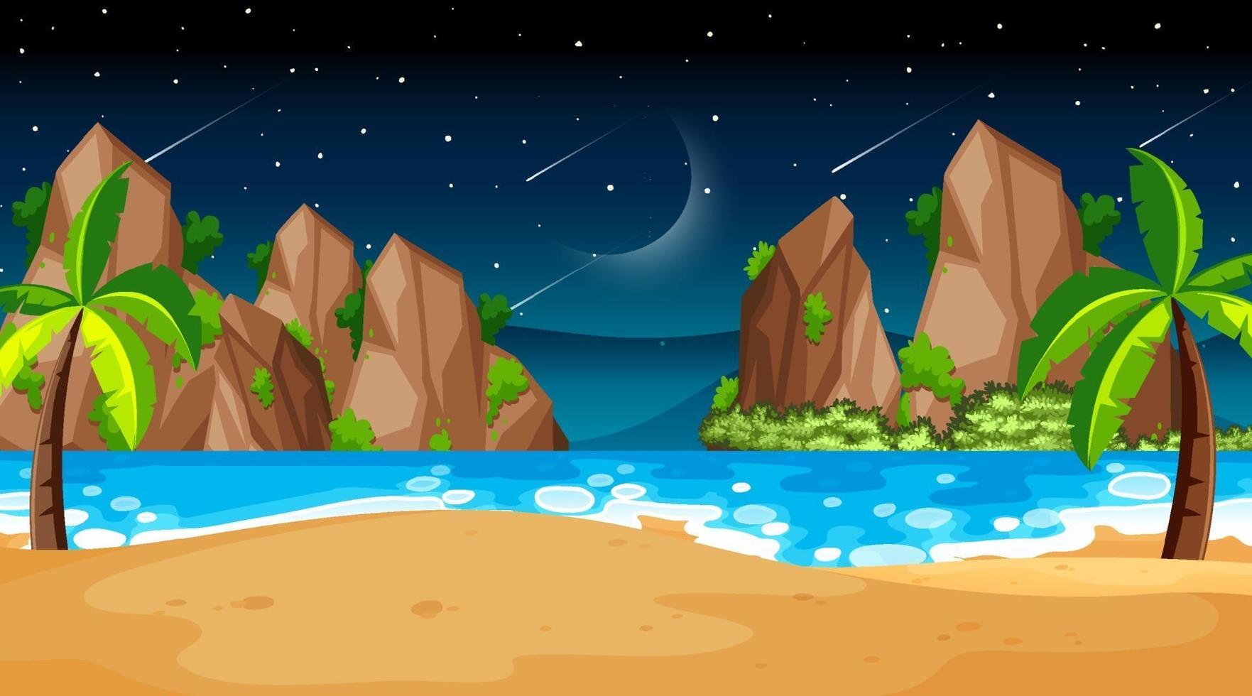 escena de paisaje de playa tropical en la noche vector