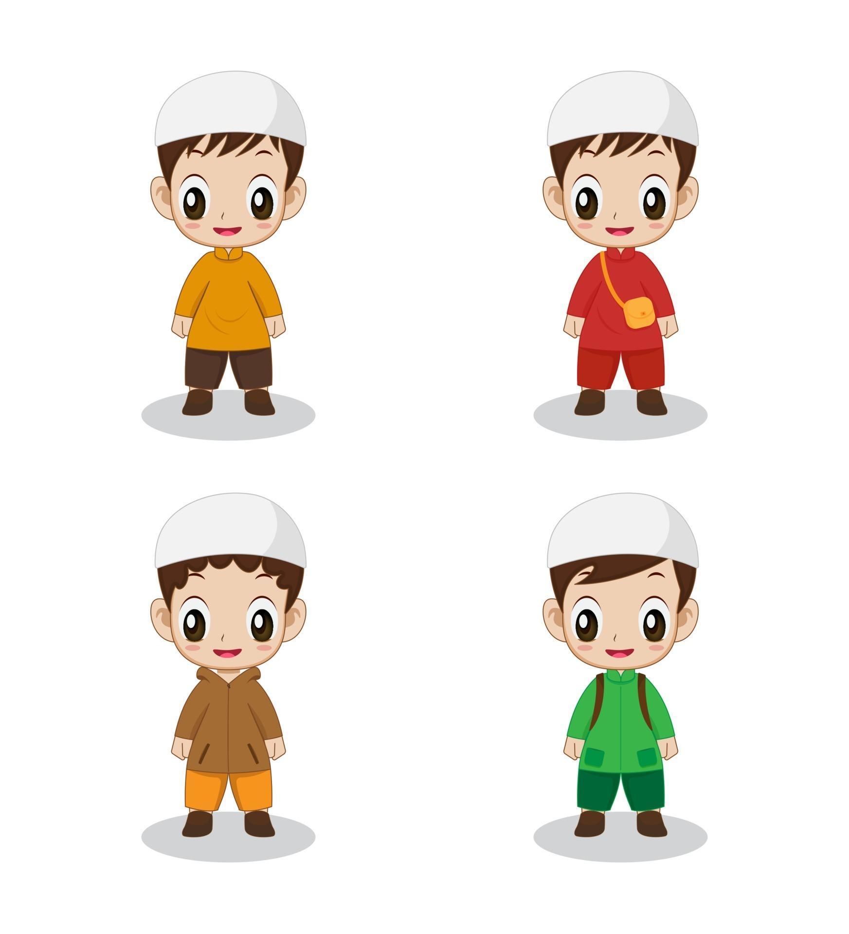 Cute Boy Muslim Character Set 2169217 Vector Art At Vecteezy