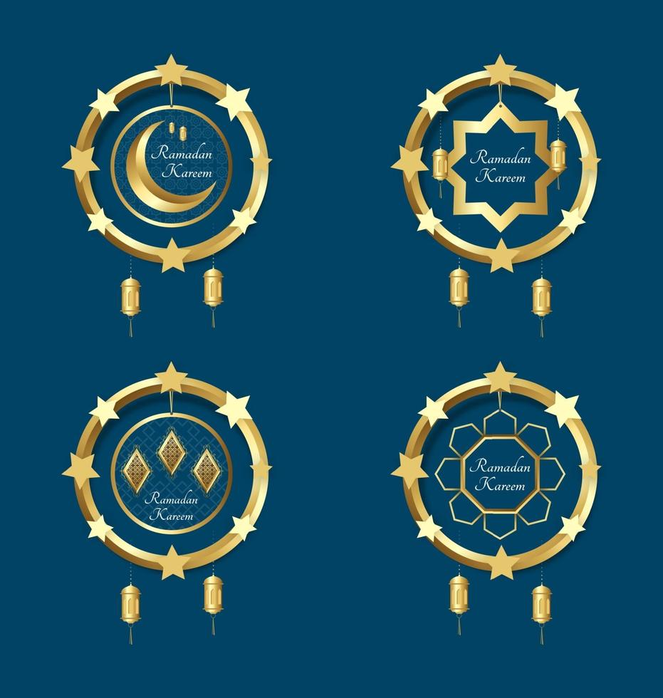 Gold Ramadan ornament and label set vector