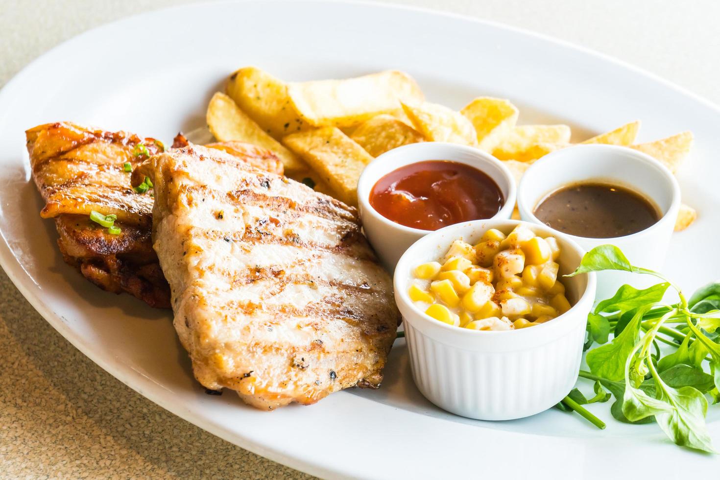 Pork chop and Chicken steak photo