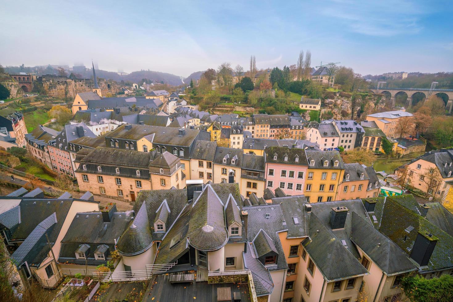 Skyline of old town Luxembourg City from top view photo