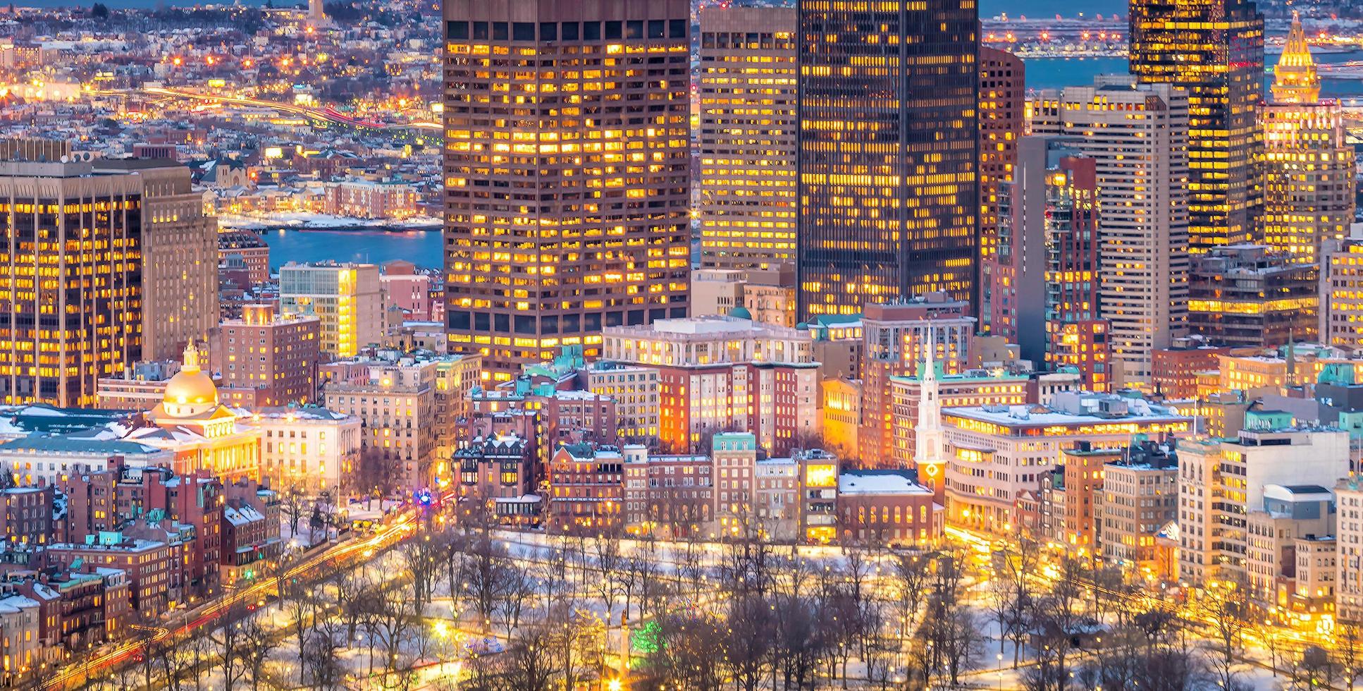 Boston Downtown skyline in USA at night photo