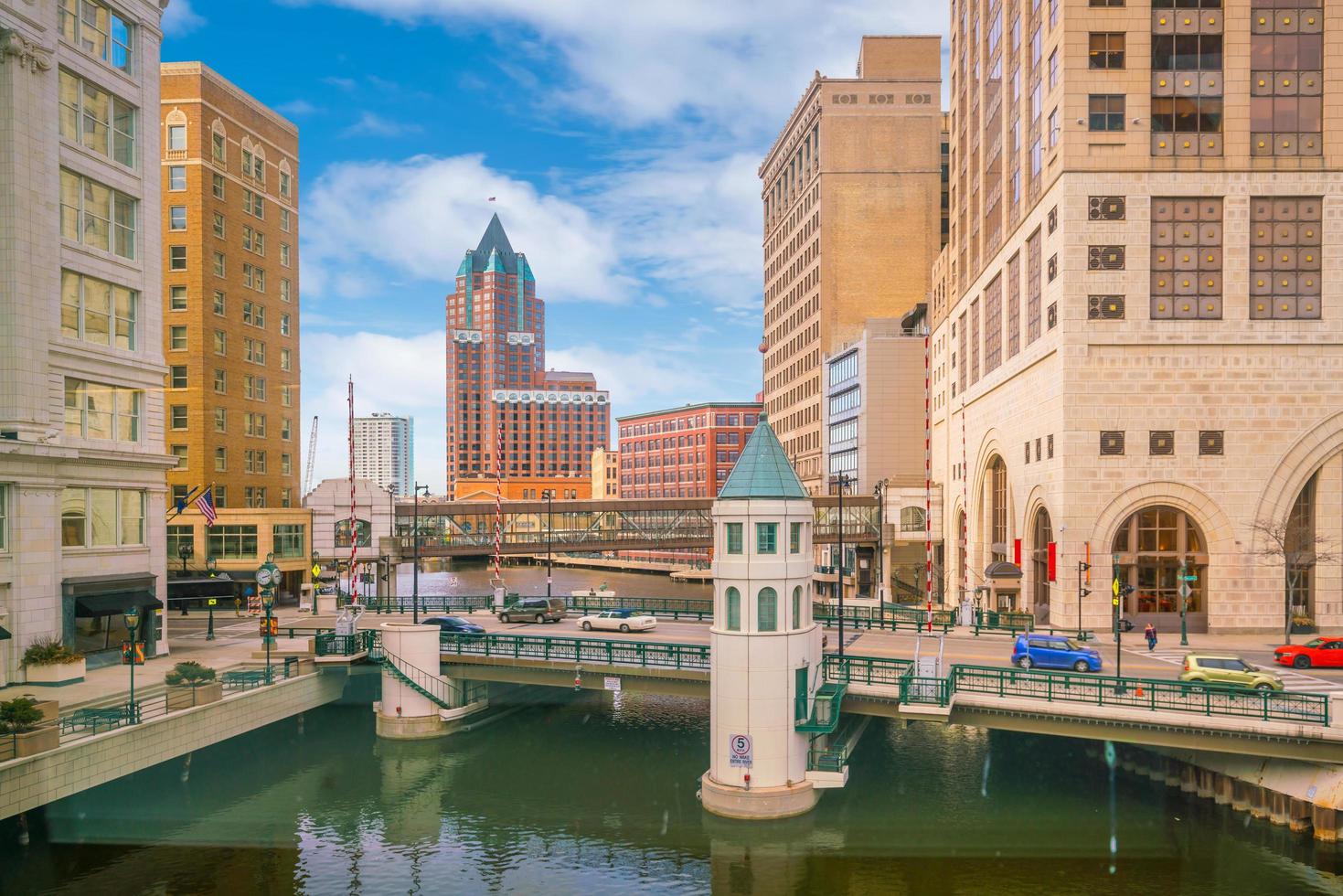 Downtown skyline with Buildings in Milwaukee USA photo