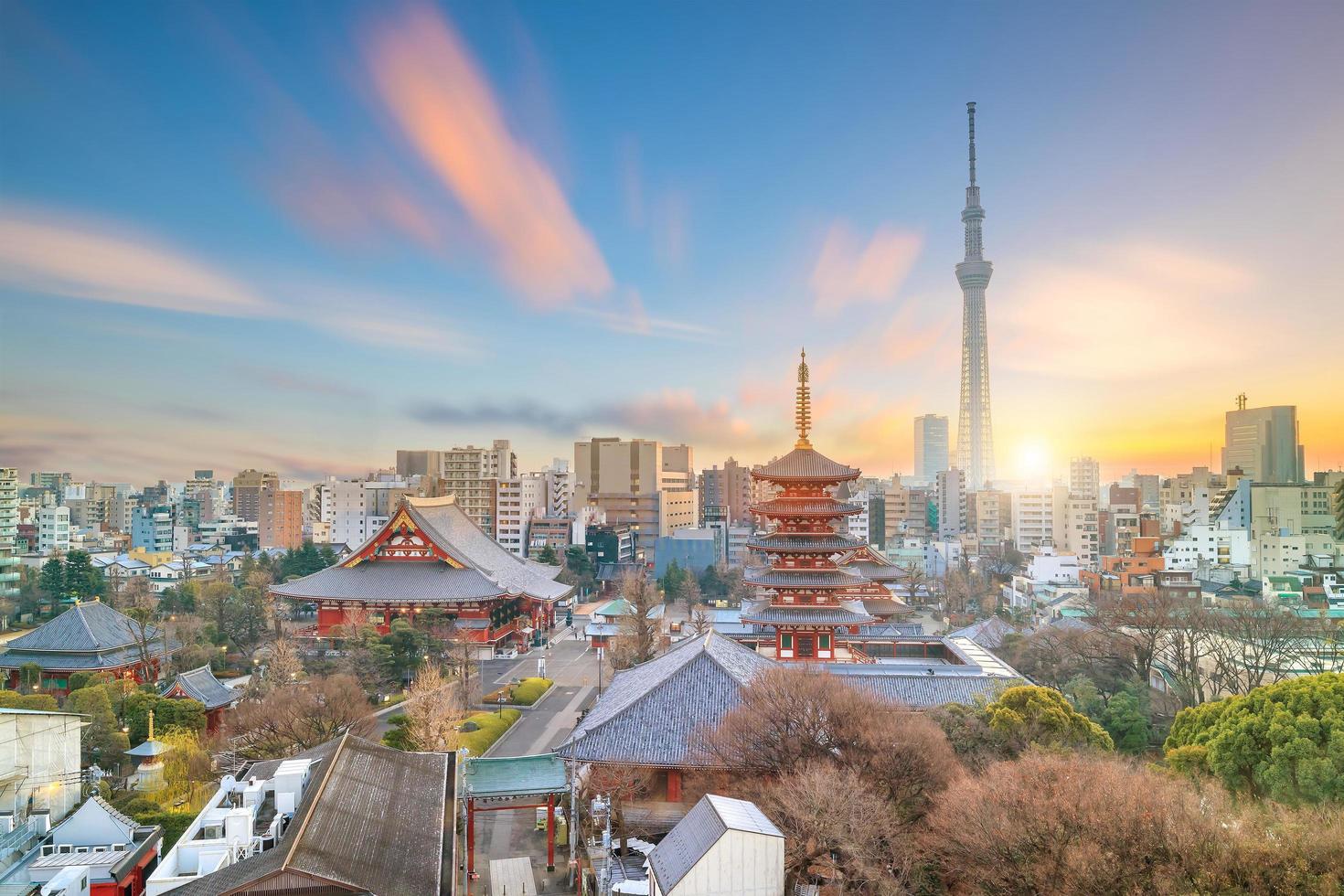 vista del horizonte de tokio en el crepúsculo foto