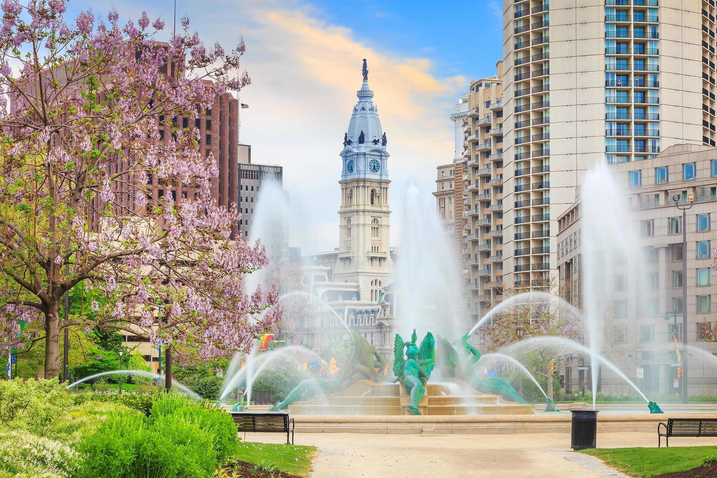 Swann Memorial Fountain With City Hall In The Background photo