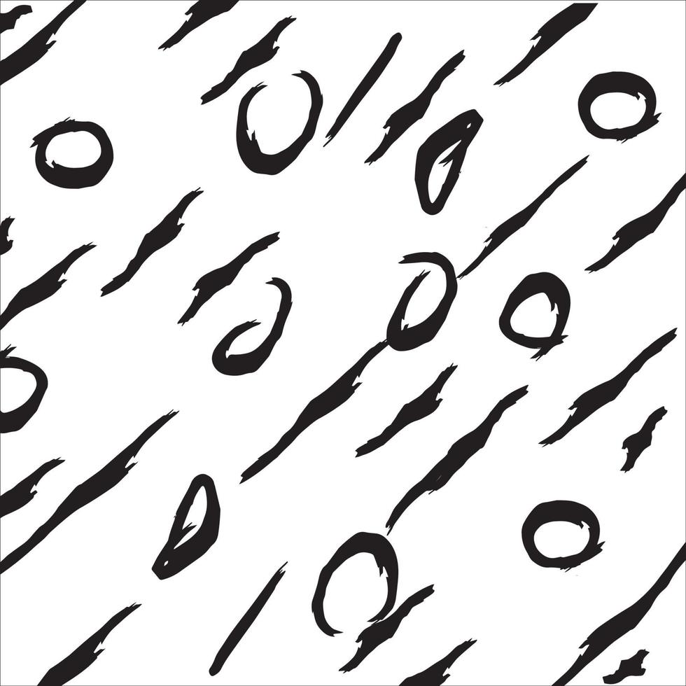 Black paint brush strokes vector pattern. Hand drawn curved and wavy lines with grunge circles. brush scribbles decorative texture. Messy doodles, bold curvy lines illustration.